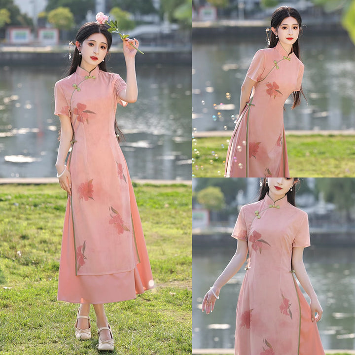 Pink cheongsam summer new 2024 improved young girl Republic of China style women's clothing new Chinese style daily wear