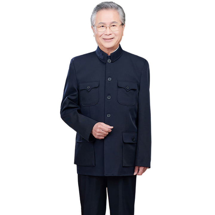Traje Zhongshan para hombres de mediana edad y mayores, traje Zhongshan para ancianos, abrigo de papá, estilo primavera y otoño, ropa para ancianos, tops de abuelo