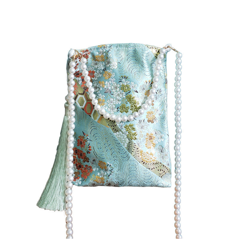 Bolso con borlas estilo chino: diseño cuadrado vertical con perlas para hanfu y cheongsam