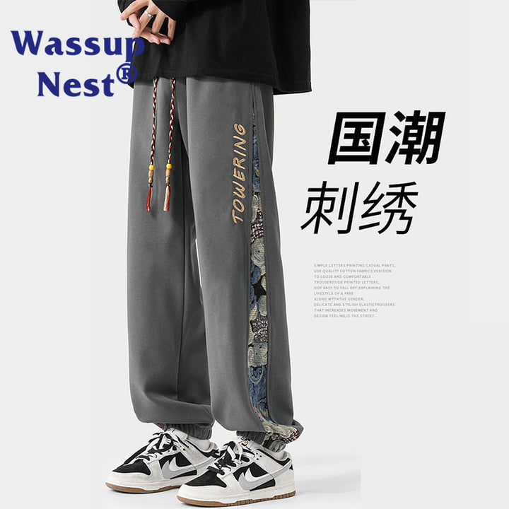 Pantalones bordados WASSUP NEST para hombre: pantalones largos casuales de pierna ancha de primavera
