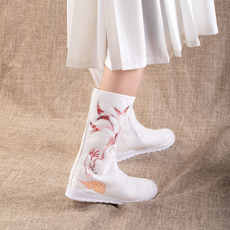 Jiuwei, nuevas botas bordadas de estilo étnico de tubo largo para otoño e invierno, botas Hanfu bordadas retro, botas bordadas de tubo largo para mujer