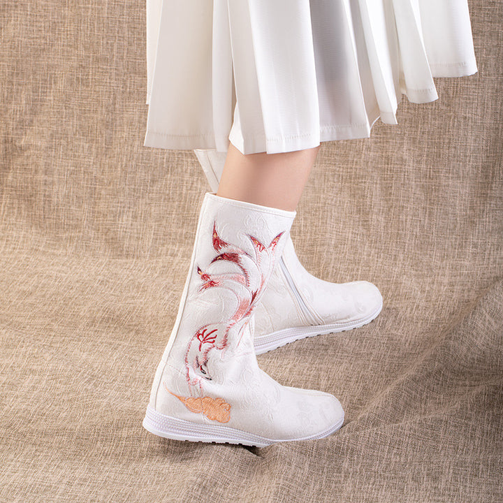 Jiuwei, nuevas botas bordadas de estilo étnico de tubo largo para otoño e invierno, botas Hanfu bordadas retro, botas bordadas de tubo largo para mujer