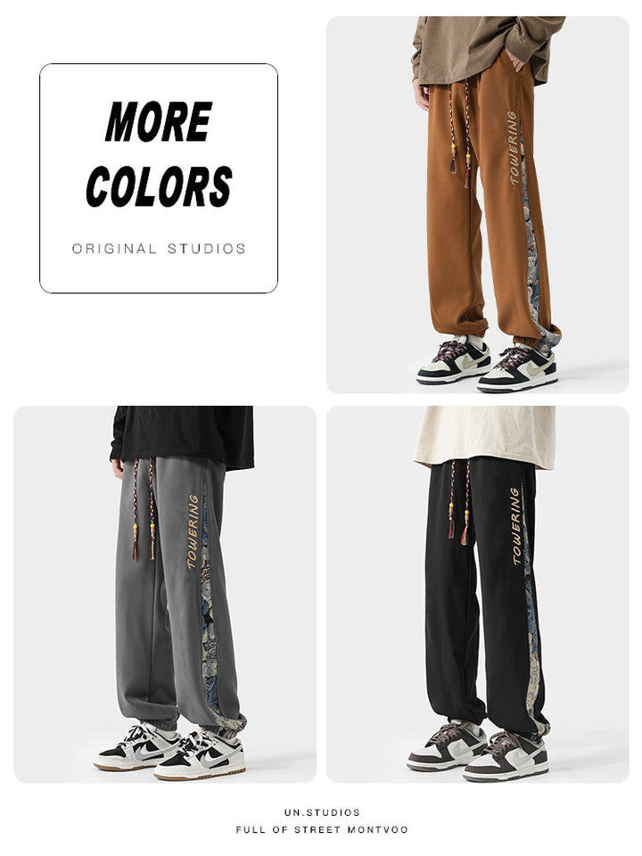Pantalones bordados WASSUP NEST para hombre: pantalones largos casuales de pierna ancha de primavera
