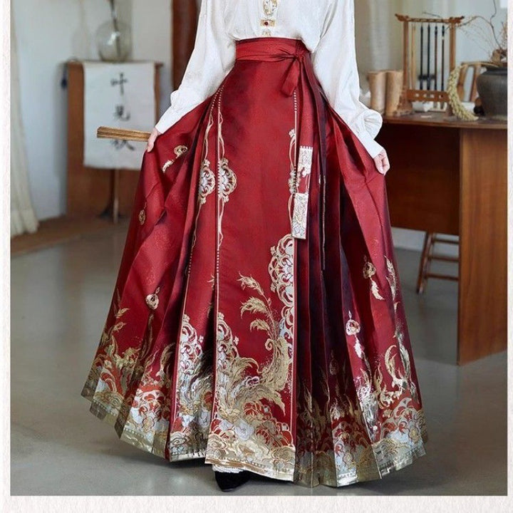 Traje de boda Hanfu chino | Conjunto de top bordado + falda Ma Mian + hombros Yun