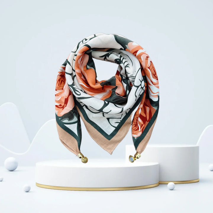 Vintage Print Magnetic Buckle Triangle Scarf – Elegant Lightweight Neck Scarf