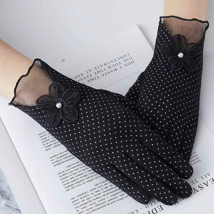 Guantes de moda de estilo chino, de verano, de encaje fino para mujer, con protección UV, para ciclismo al aire libre, compatibles con pantallas táctiles, transpirables, para conducir.