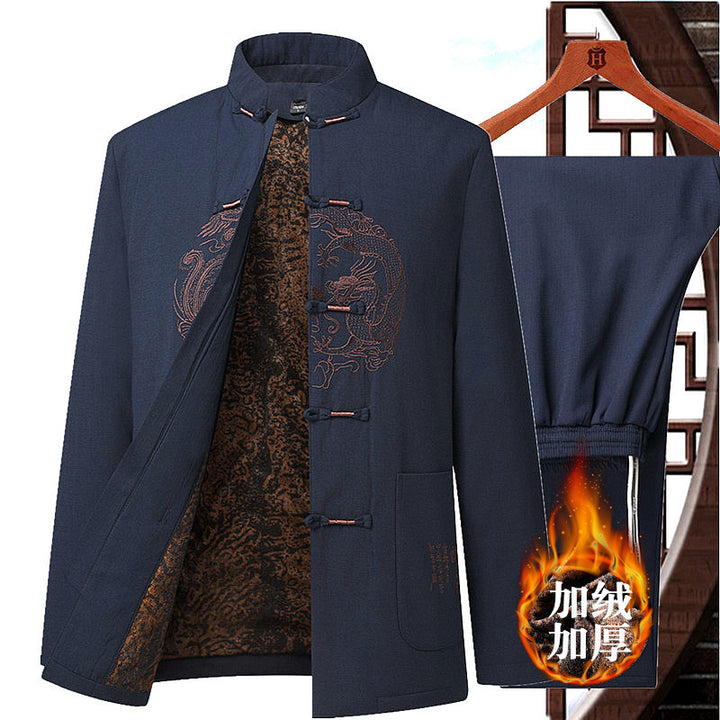 Elderly Men's Tang Suit Cotton-Padded Jacket | Winter Dad's Coat | Grandpa's Autumn and Winter Chinese Style Thickened and Fleece-Padded Set