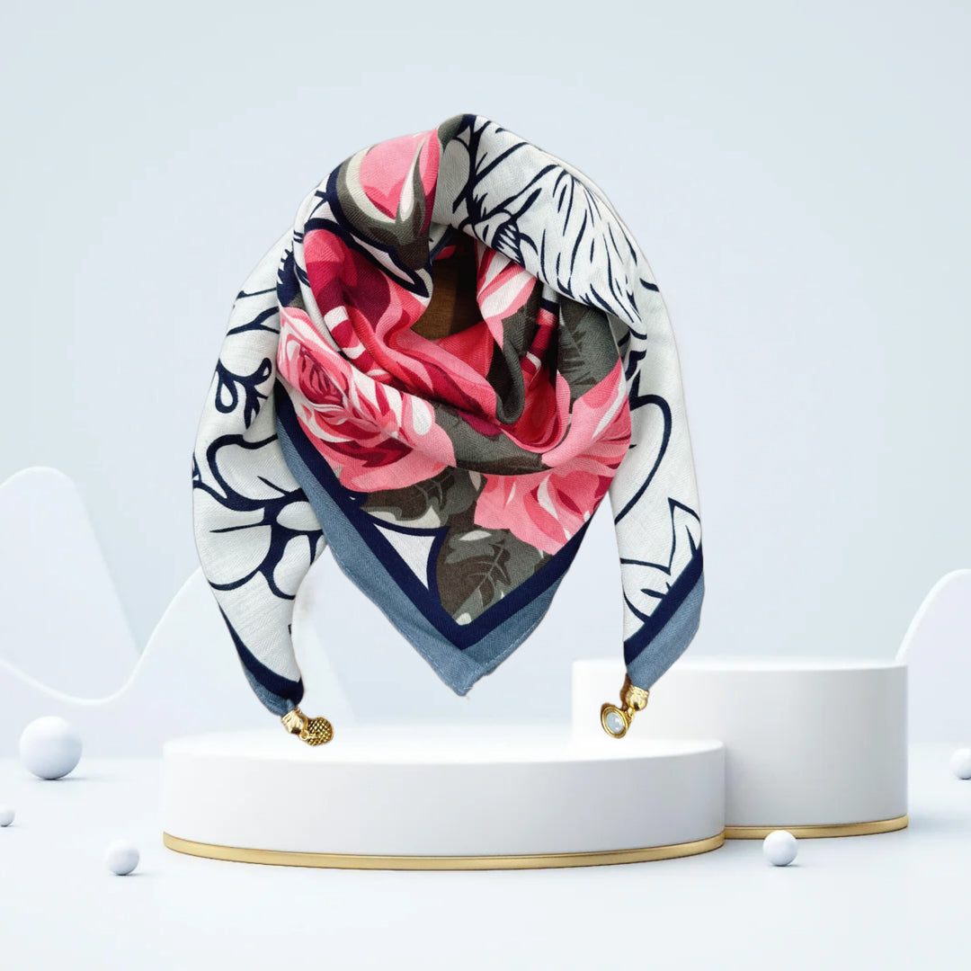 Vintage Print Magnetic Buckle Triangle Scarf – Elegant Lightweight Neck Scarf