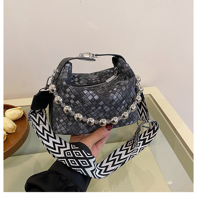 Nuevo bolso estilo cubo de tela con cuentas de estilo chino - Verano 2024, bandolera y bandolera con cadena