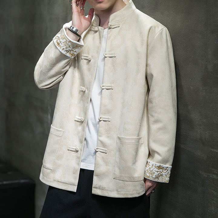 Chaqueta Hanfu de estilo chino para hombre de primavera y otoño | Abrigo Zhongshan tradicional holgado | Chaqueta Tang con cierres de botones clásicos