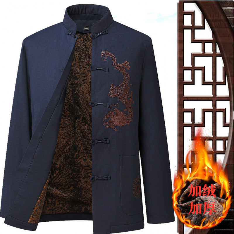 Elderly Men's Tang Suit Cotton-Padded Jacket | Winter Dad's Coat | Grandpa's Autumn and Winter Chinese Style Thickened and Fleece-Padded Set