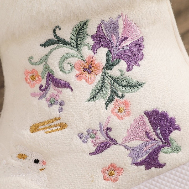 Maokou Furong Conejo Otoño e Invierno Hanfu Traje Antiguo Botas Cortas Bordadas para Mujer Botas de Mujer Estilo Antiguo Danza Botas de Algodón a Juego con Suela Plana