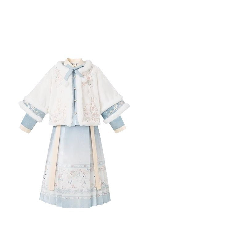 Hanfu de invierno para niña | Traje festivo con forro polar | Traje Tang estilo chino con falda Ma Mian | Ropa de invierno gruesa