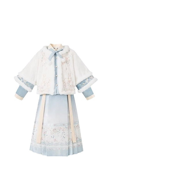 Hanfu de invierno para niña | Traje festivo con forro polar | Traje Tang estilo chino con falda Ma Mian | Ropa de invierno gruesa