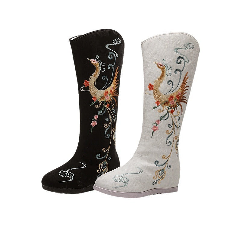 Botas largas 2023 otoño e invierno nuevos zapatos de tela bordada Hanfu botas altas más botas de baile cuadrado de estilo étnico de terciopelo