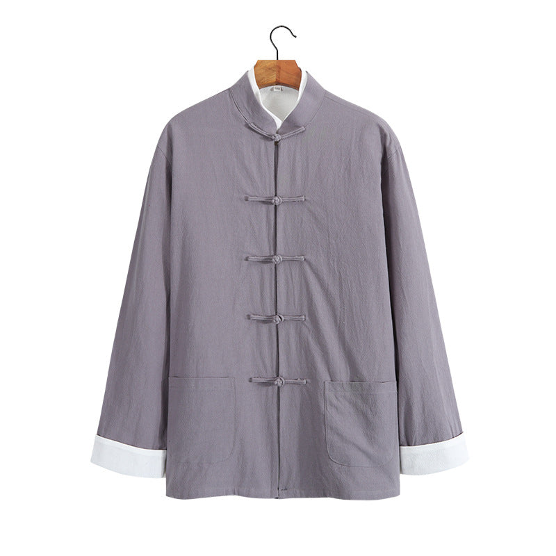 Chinese Style Vintage Men’s Tang Jacket | Spring & Autumn Long-Sleeve Casual Jacket | Mandarin Collar with Button Closures