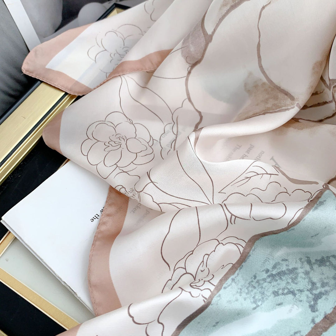 Bufanda cuadrada pequeña estilo chino con diseño de camelia para mujer: moda de otoño, versátil para cuello y hombros, fina y elegante.