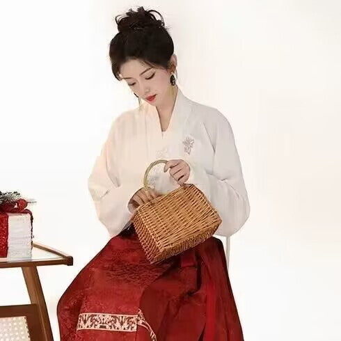 现代汉服风格 | 改良日常穿搭马褂裙搭配交领上衣 | 中式花卉设计