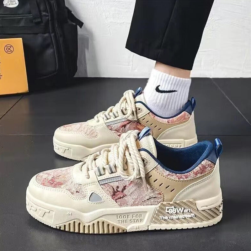 Zapatos deportivos casuales de verano para hombre, zapatos de estilo nacional de caña baja, zapatos de tendencia, diseño de nicho, zapatillas versátiles de suela gruesa para estudiantes con aumento de altura.