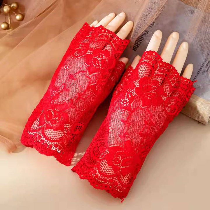 Spring/Summer Women's Lace Mesh Half-Finger Gloves – Sun Protection Touchscreen Bridal Gloves