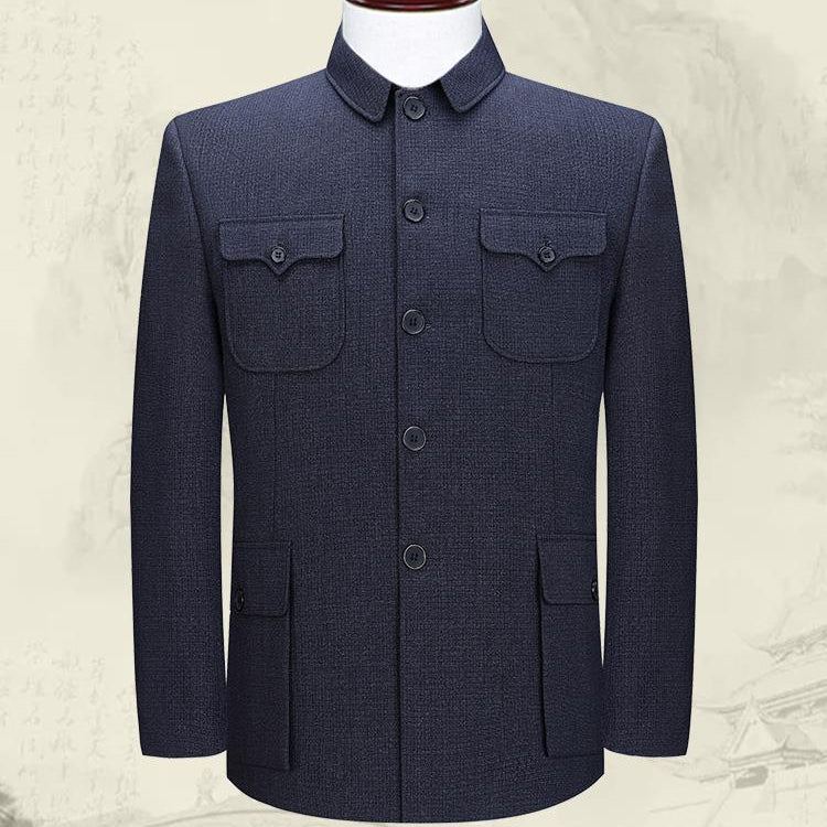 Traje Zhongshan para hombres de mediana edad y mayores, abrigo de una sola pieza, ropa de papá, traje antiguo de abuelo, primavera y otoño para hombres