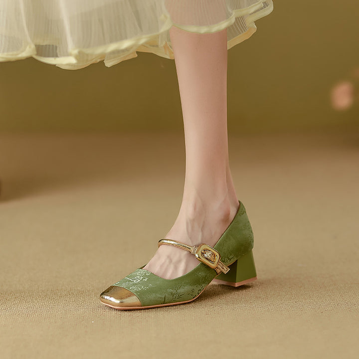 Moda Yuanlitong para mujer 2024: zapatos Mary Jane estilo chino, piel de alta gama y tacón alto.
