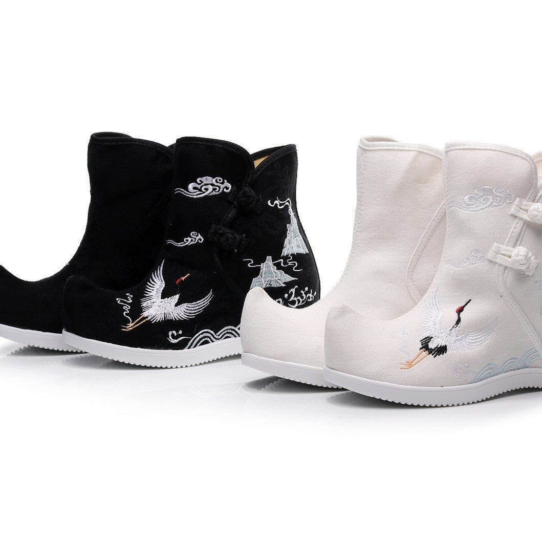 Yunjian - Botas cortas bordadas de 7 cm de altura para Hanfu, estilo étnico, bordadas, de tela