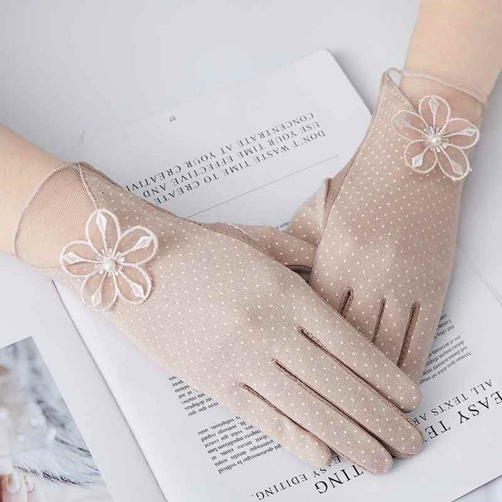 Guantes de moda de estilo chino, de verano, de encaje fino para mujer, con protección UV, para ciclismo al aire libre, compatibles con pantallas táctiles, transpirables, para conducir.