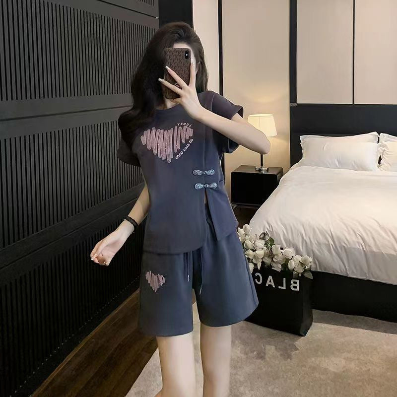 Nuevo conjunto de pantalones cortos de manga corta estilo chino para mujer – Verano 2024, conjunto deportivo informal de dos piezas a la moda