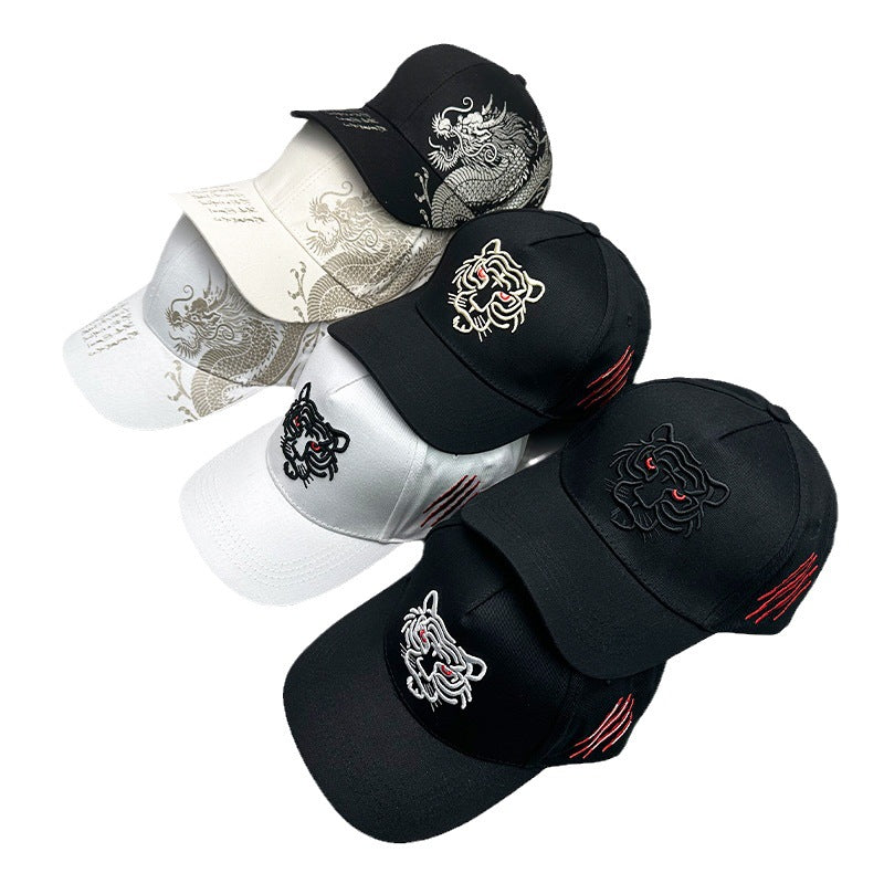 Gorra de béisbol tradicional de danza callejera hip-hop con dragón y tigre de tendencia nacional: gorra deportiva unisex transpirable con protección solar y ala plana ajustable.