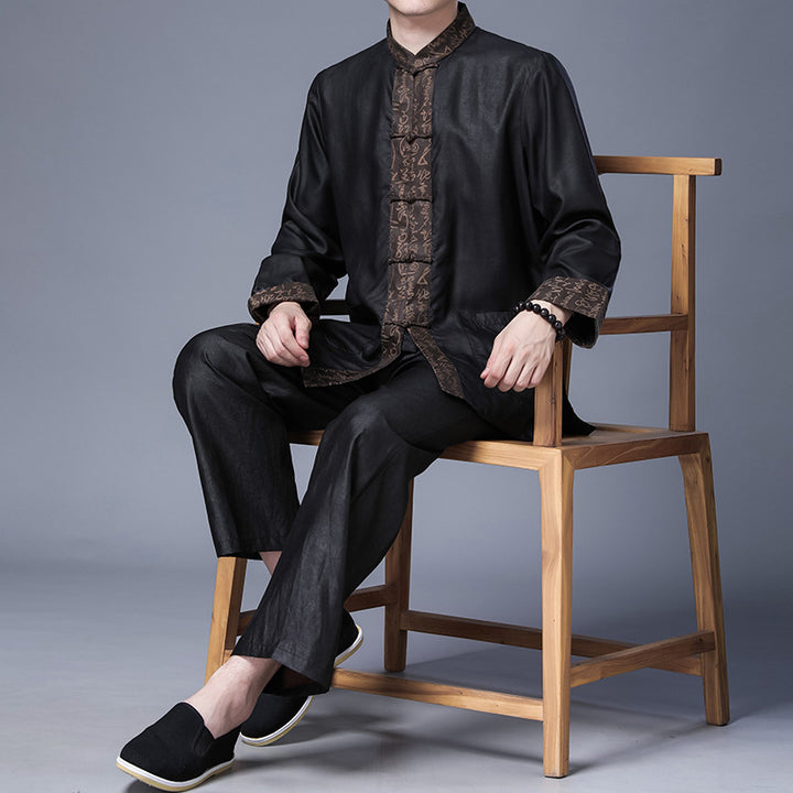 Chaqueta de seda Xiangyun Tang para hombre | Chaqueta tradicional china de manga larga para primavera y otoño | Prendas de abrigo de seda de estilo chino de mediana edad