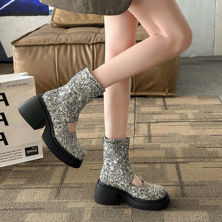 Botas elásticas retro estilo chino, botas Martin, sandalias de verano para mujer con plataforma fina y suela gruesa, botas cortas con cremallera trasera que realzan la altura.