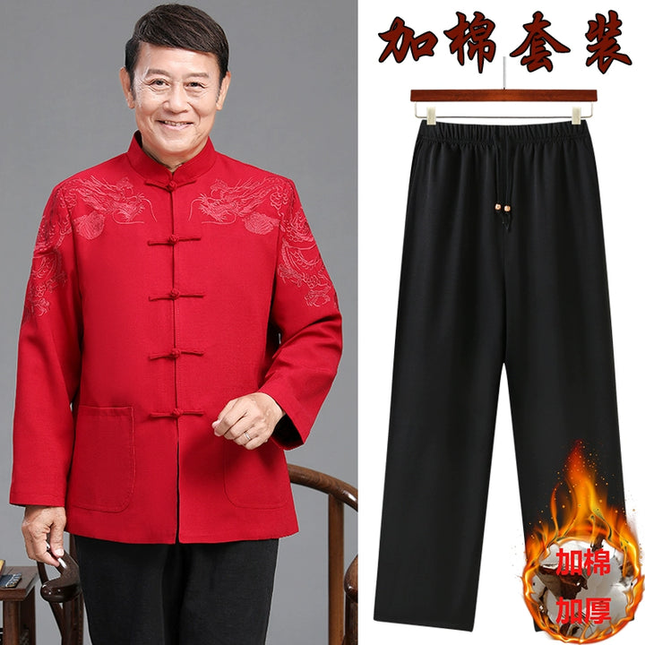 Traje Tang para hombres mayores | Chaqueta casual estilo chino para abuelo | Conjunto de primavera y otoño para boda de papá en Zhongshan