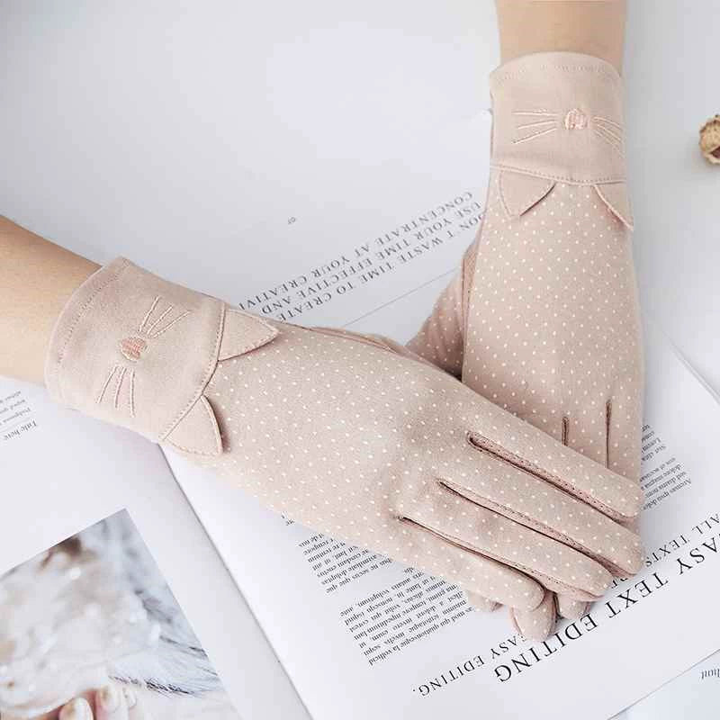 Guantes de moda de estilo chino, de verano, de encaje fino para mujer, con protección UV, para ciclismo al aire libre, compatibles con pantallas táctiles, transpirables, para conducir.