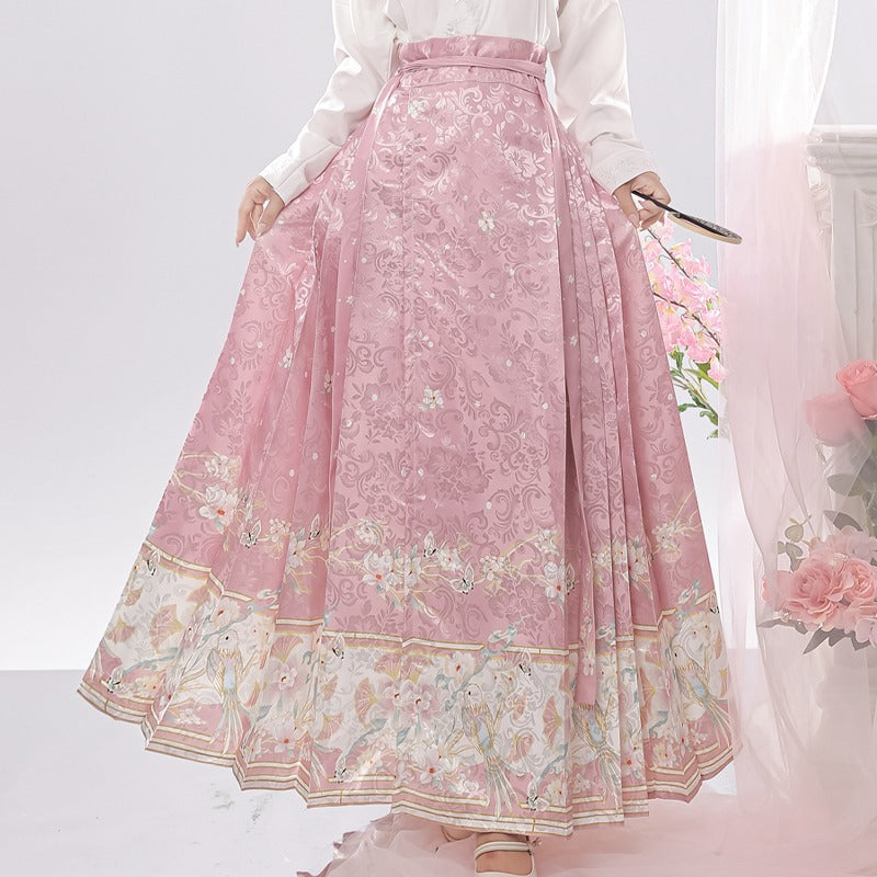 Traje de falda con cara de caballo estilo chino con mangas de avión y cuello cruzado bordado de la dinastía Ming para mujer de Hanfu original, ajustado para uso diario