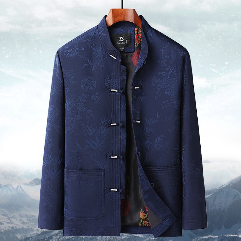 Traje Tang de otoño e invierno para hombres mayores | Chaqueta de algodón para abuelo | Abrigo acolchado de algodón grueso retro | Traje de papá de estilo chino