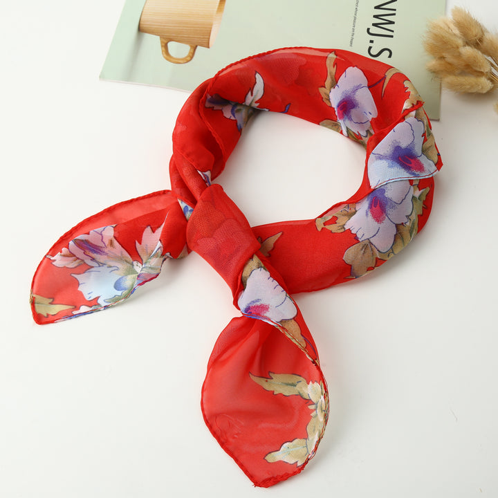 Pañuelo cuadrado pequeño estilo chino: versátil pañuelo de seda estampado para mujer, pañuelo para la cabeza, elegante pañuelo para el cuello, venta directa al por mayor.