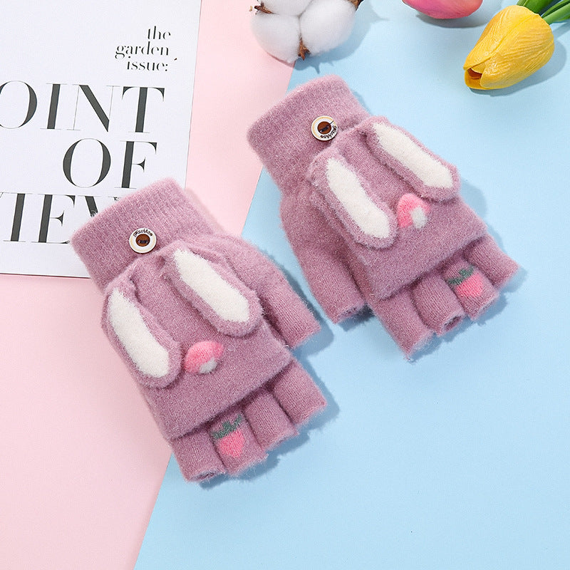 Manoplas de conejo convertibles, gruesas y cálidas para niños: guantes de equitación de invierno