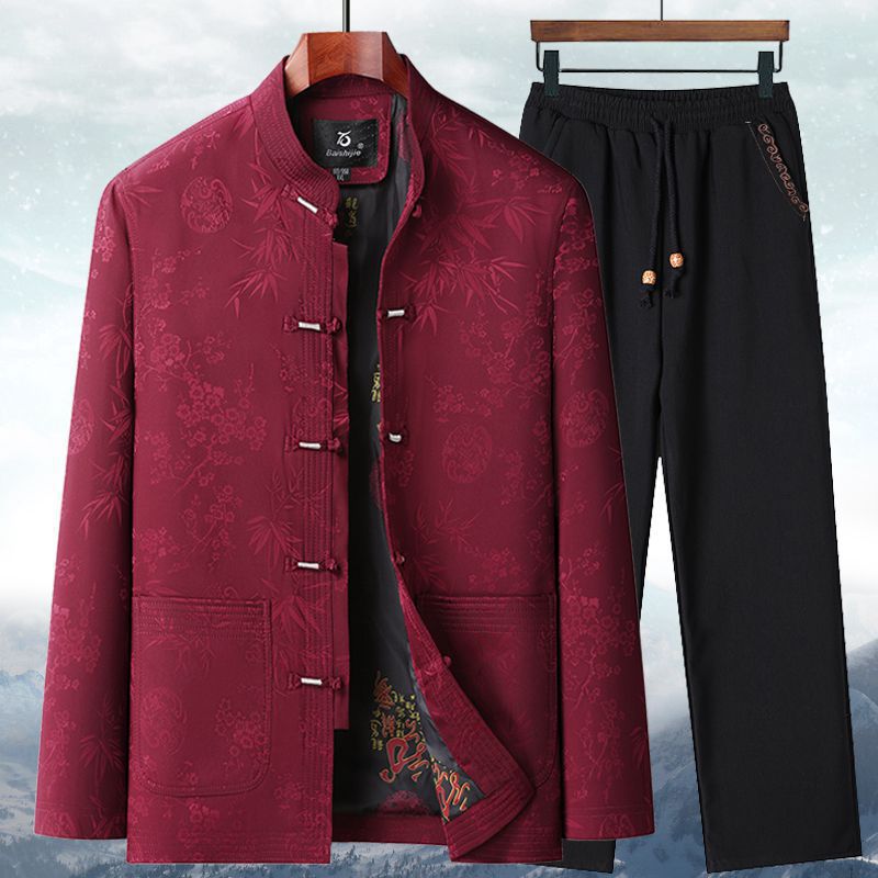 Traje Tang de otoño e invierno para hombres mayores | Chaqueta de algodón para abuelo | Abrigo acolchado de algodón grueso retro | Traje de papá de estilo chino