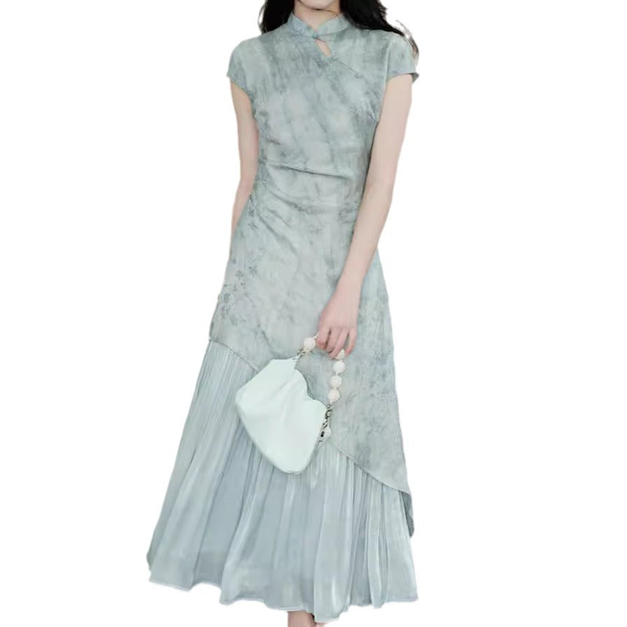 2025 new product temperament slim gentle and comfortable niche national style new Chinese style Tencel halo jacquard cheongsam dress