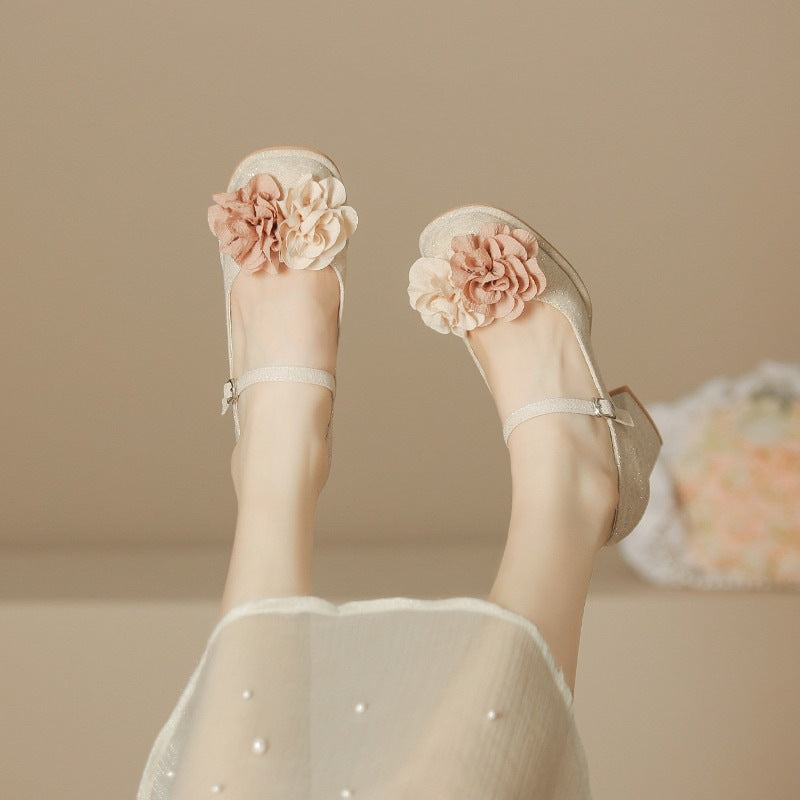 Zapatos Mary Jane para mujer 2025, nuevos zapatos de estilo chino, sandalias de punta redonda con una sola tira para mujer, tacones gruesos, tacones altos de boca baja para mujer