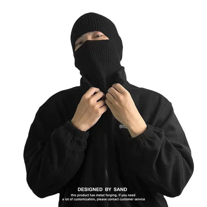 Gorro de punto negro estilo pasamontañas retro: mascarilla cálida de invierno para hombre
