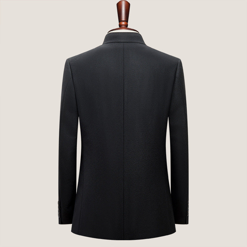 Traje de hombre de pura lana peinada, ajustado, chino, con cuello alto, para jóvenes, estilo nacional, estilo étnico, color negro