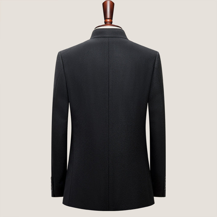 Traje de hombre de pura lana peinada, ajustado, chino, con cuello alto, para jóvenes, estilo nacional, estilo étnico, color negro