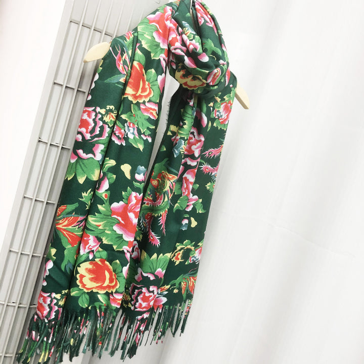 Bufanda floral del noreste de estilo chino para otoño/invierno: chal de viajes, fotografía y comercio en vivo