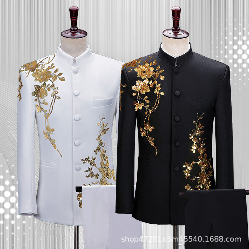 Traje Zhongshan de cuello alto de nuevo estilo chino para hombres jóvenes en la República de China, traje negro, chaqueta de estudiante, traje de actuación de coro de estilo chino