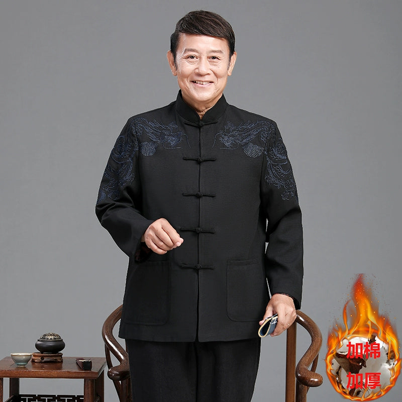 Traje Tang para hombres mayores | Chaqueta casual estilo chino para abuelo | Conjunto de primavera y otoño para boda de papá en Zhongshan