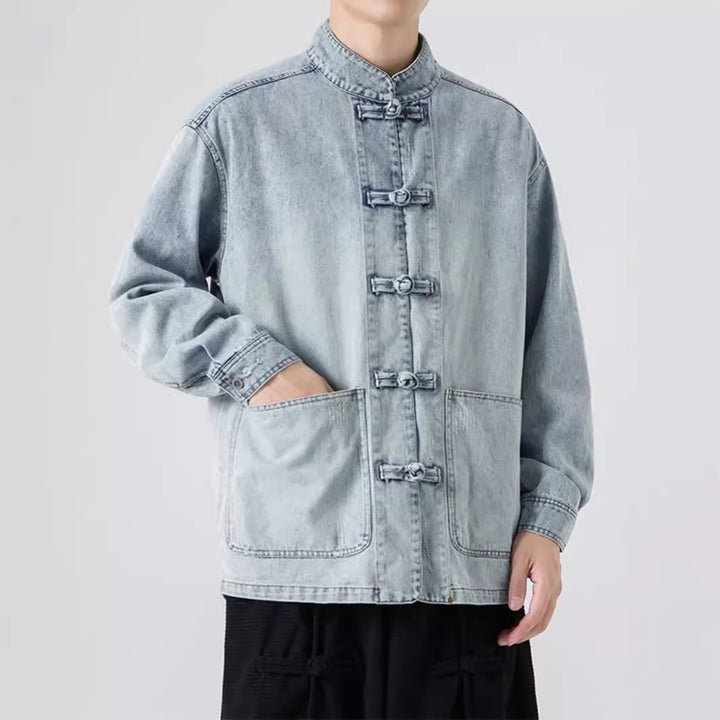 Autumn-Winter Chinese Style Men's Denim Jacket | Loose Fit Vintage Zhongshan Jacket | Chinese Tang Jacket