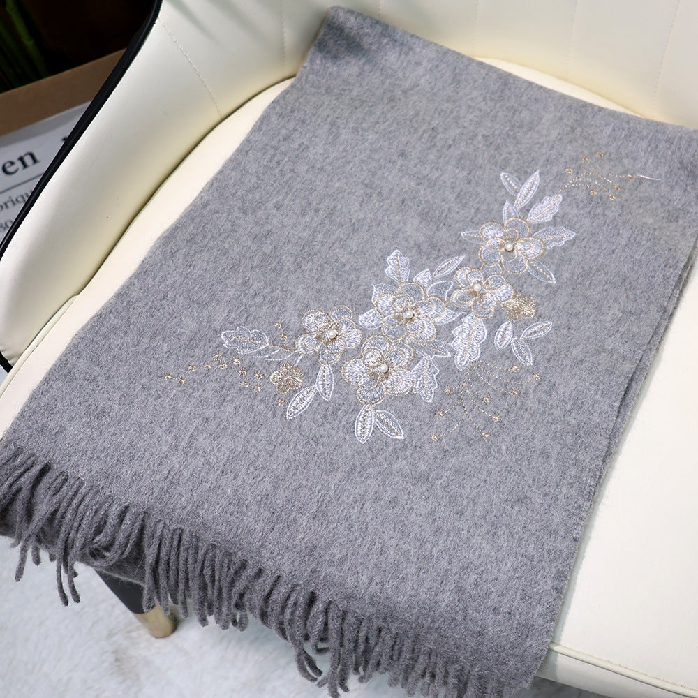 Multiple Styles of National Trend Embroidered Merino Wool Scarves for Women – Red Dragon Year Gift, Autumn and Winter Warmth, Neck Wrap for Mom