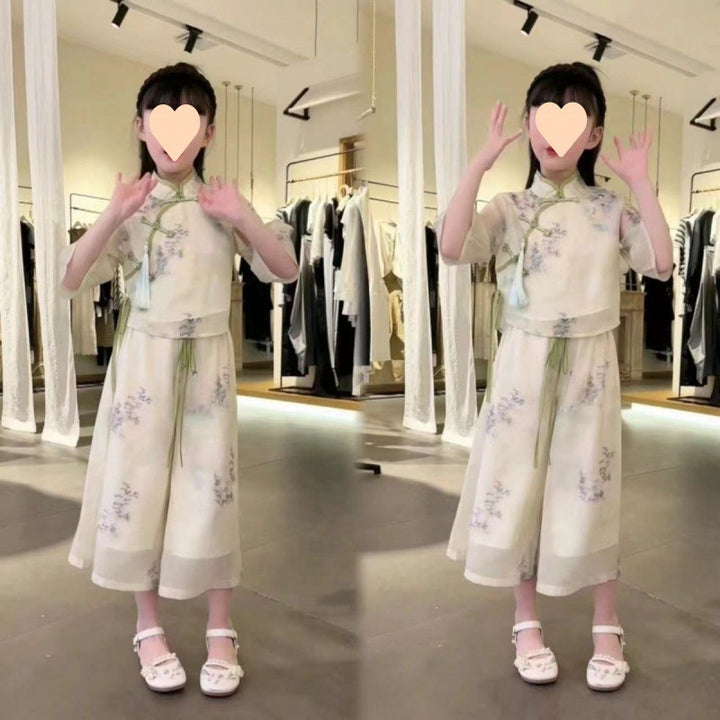 Traje Hanfu de verano para niñas 2024, nuevo estilo chino, traje Tang para niñas medianas y grandes, nuevo traje antiguo chino de manga corta